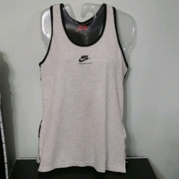 Nike International tank top - size Small.  Light gray, black trim, side splits - Picture 1 of 4